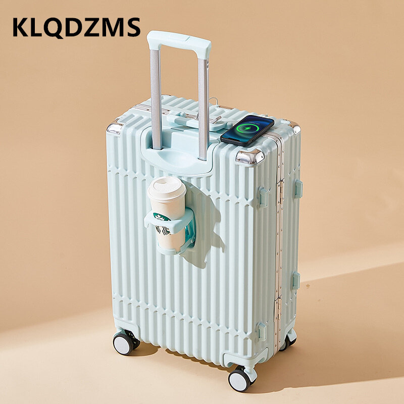 Высококачественный чемодан KLQDZMS 20 дюймов, 22 дюйма, 24 дюйма, 26 дюймов, с рамкой из алюминиевого сплава, Троллейная тележка, большой вместимости, чемодан на колесиках