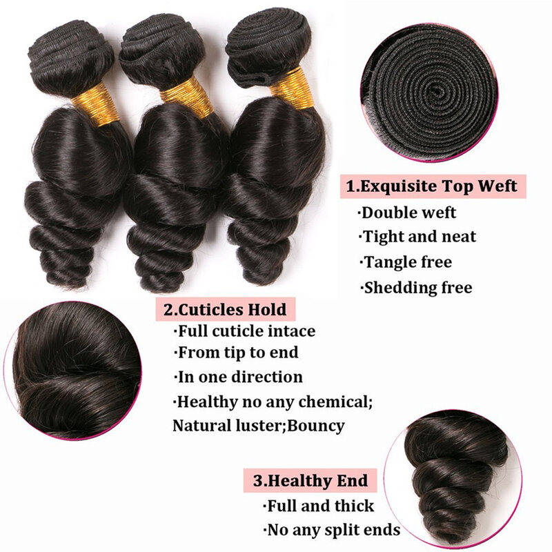 Loose Wave Hair 3 Bundles Deal Raw Malaysian Hair Weaving Wavy 100% Human Hair Weave Extensions For Women Natural Black On Sale