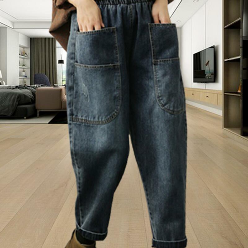 Haremki przycięte spodnie duże kieszenie lekkie wiosenne letnie workowate dżinsy luźne jeansy na biurową imprezę biznesową