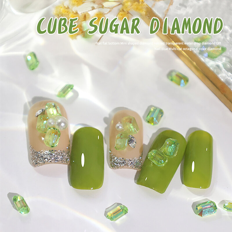 Piezas para decoración de uñas, diamantes de imitación octogonales de resina con forma de caramelo, tridimensional, fondo puntiagudo Aurora, 100