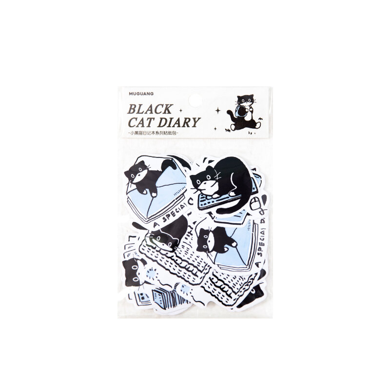 小さな黒い猫の芸術紙ステッカー、日記シリーズマーカー、写真アルバムの装飾、ロットあたり6パック