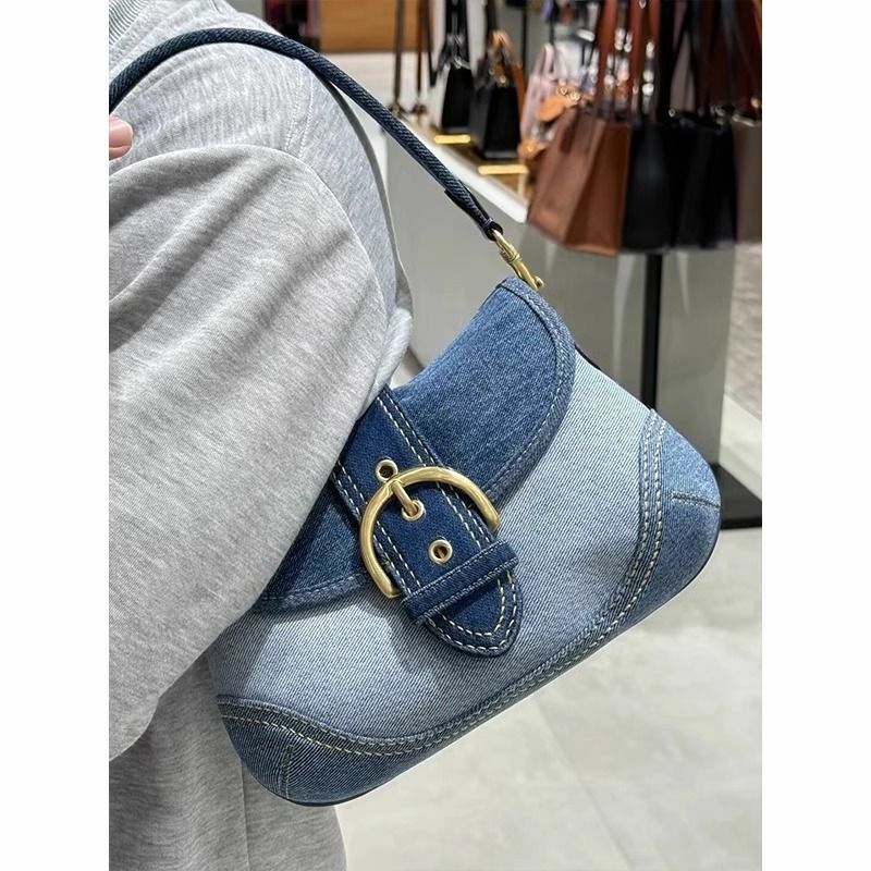 Женская Ковбойская сумка для подмышек, модная Высококачественная текстурная сумка на плечо, популярная роскошная сумка в стиле ретро с соединением, 2024