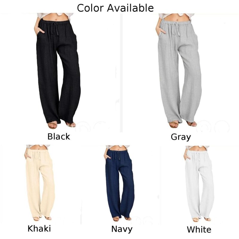Pantalones cómodos de pierna ancha para mujer, pantalón holgado informal, con cordón en la cintura, talla grande, Color sólido, 80 caracteres