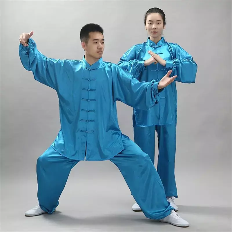 Conjunto de roupas tradicionais chinesas para homens e mulheres, uniformes de Tai Chi Kung Fu, calça e top Wushu, 12 cores