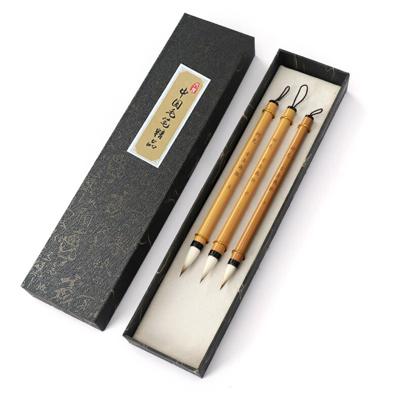 3Pc Set di pennelli per calligrafia tradizionale cinese pennelli per pittura per capelli in lana di bambù acquarello Darwing scrittura studenti Aritst
