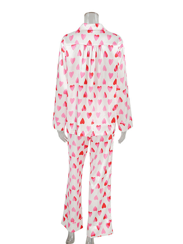 Marthaqiqi-Conjunto de pijama con estampado para mujer, con cuello vuelto Sexy ropa de dormir, camisones de manga larga, pantalones, a la moda