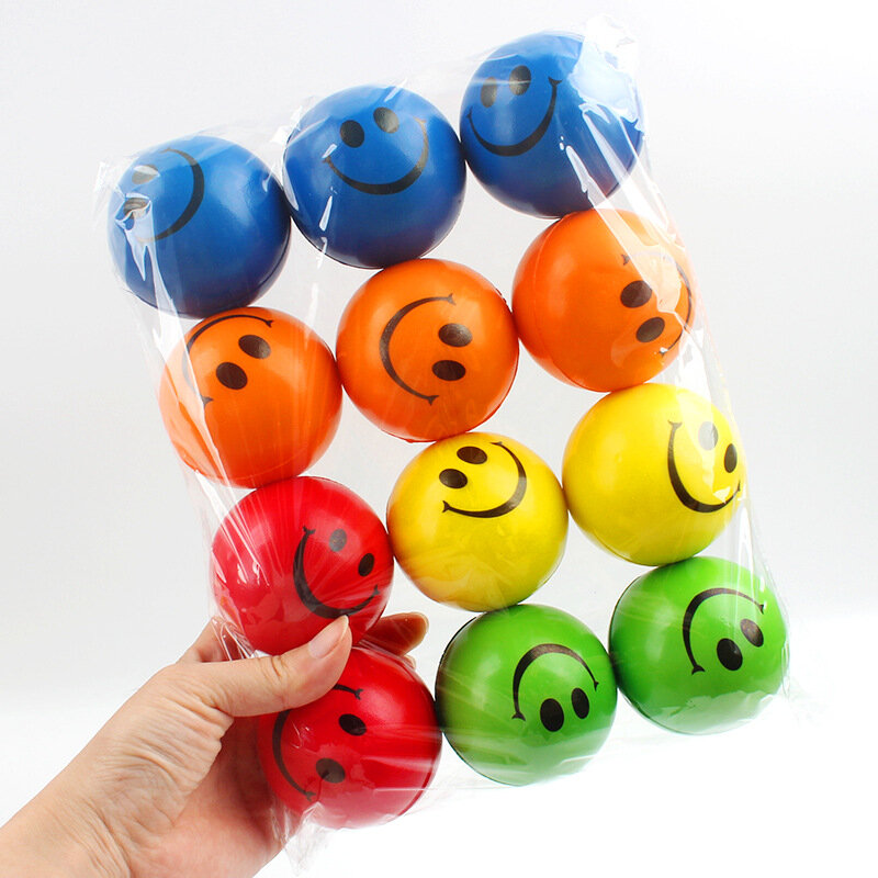 12 Stuks 6.3Cm Zachte Ballen Grappige Spons Stress Bal Squeeze Smile Gezicht Grimas Pu Schuim Voor Kinderen Speelgoed Voor Volwassenen