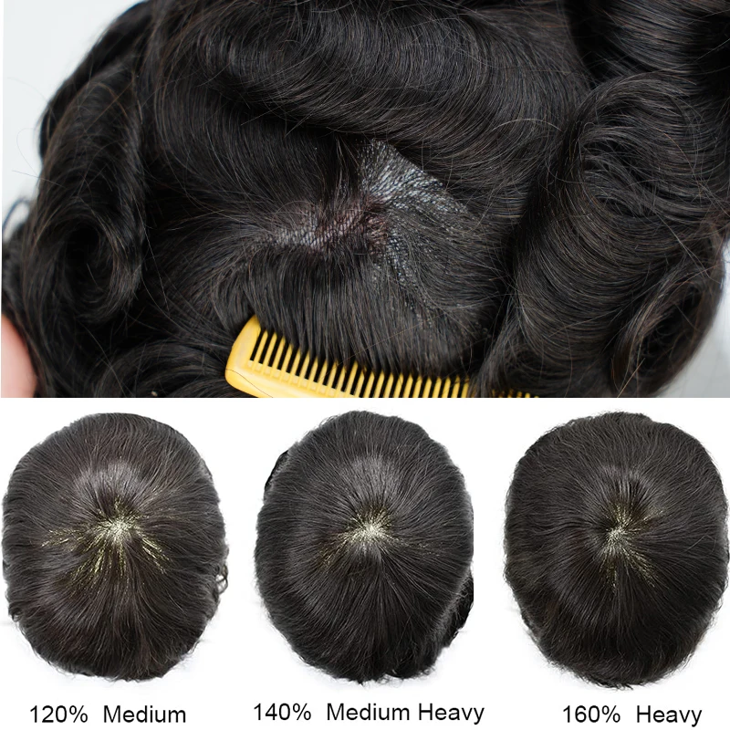Wig rambut manusia untuk pria, Wig NPU halus gaya Eropa, rambut palsu Hai manusia, Wig sistem pengganti PU untuk pria