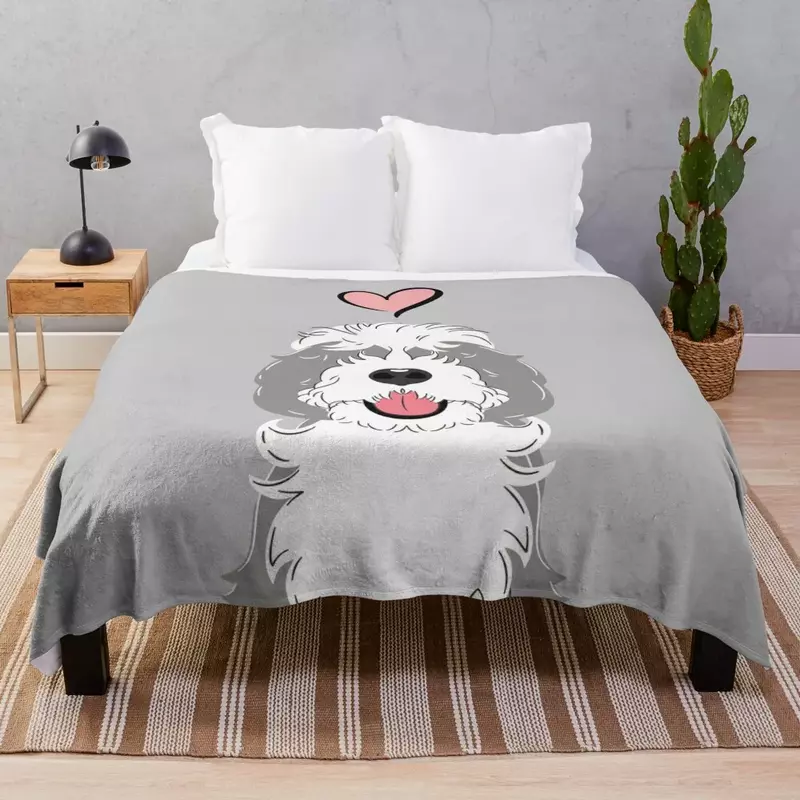Cobertor LOVE-Sheepadoodle 2, cinza e branco, Cobertores de sofá gigante para sofás, sofás designer
