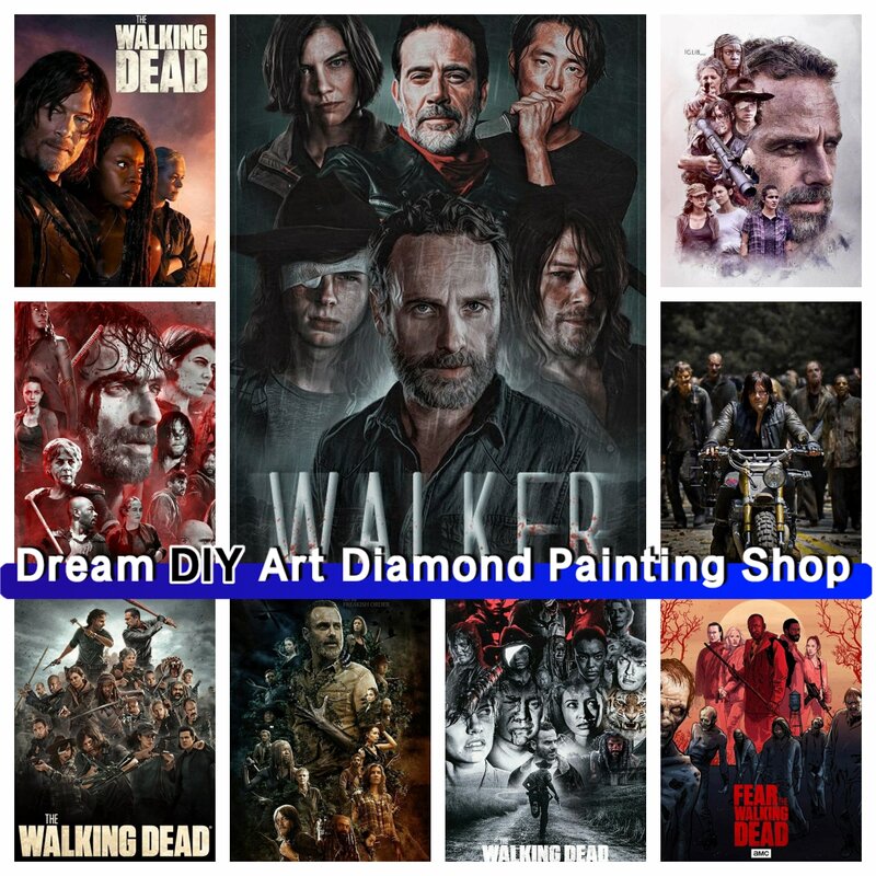 The Walking Dead Zombie TV Diamond Painting, Horror Esqueleto Poster, Ponto Cruz, Handwork Wall Decor, Escuro e Rick, DIY Clássico