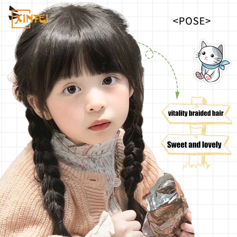 Synthetic Wigs Braided Hair Children's Long Straight Hair Sweet And Lovely Fluffy Ponytails A Pair Of Natural Boxing Braids
