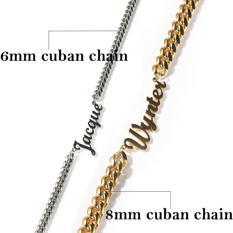 Uwin DIY ส่วนบุคคลเริ่มต้นชื่อจี้สร้อยคอตัวอักษร Cuban Chain 6มม.8มม.