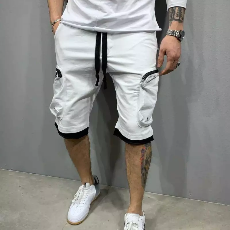 Male Bermuda Short Pants Long Men's Cargo Shorts Combat with Zipper Over Knee Big and Tall Harajuku Loose New in Free Shipping