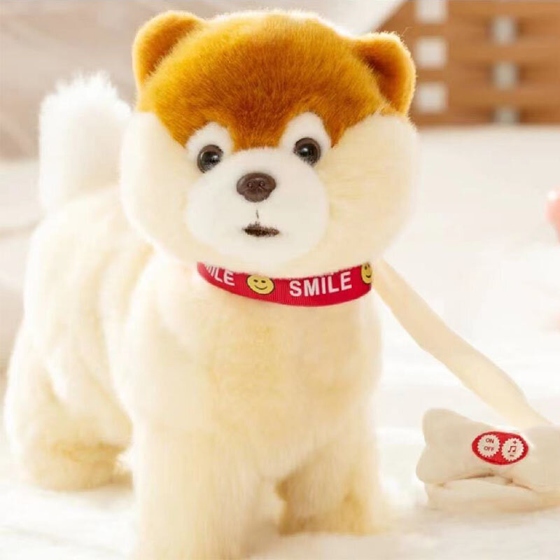 Robot anjing interaktif mainan elektronik boneka anak anjing peliharaan berjalan tali kulit anjing mainan Teddy untuk hadiah ulang tahun anak-anak