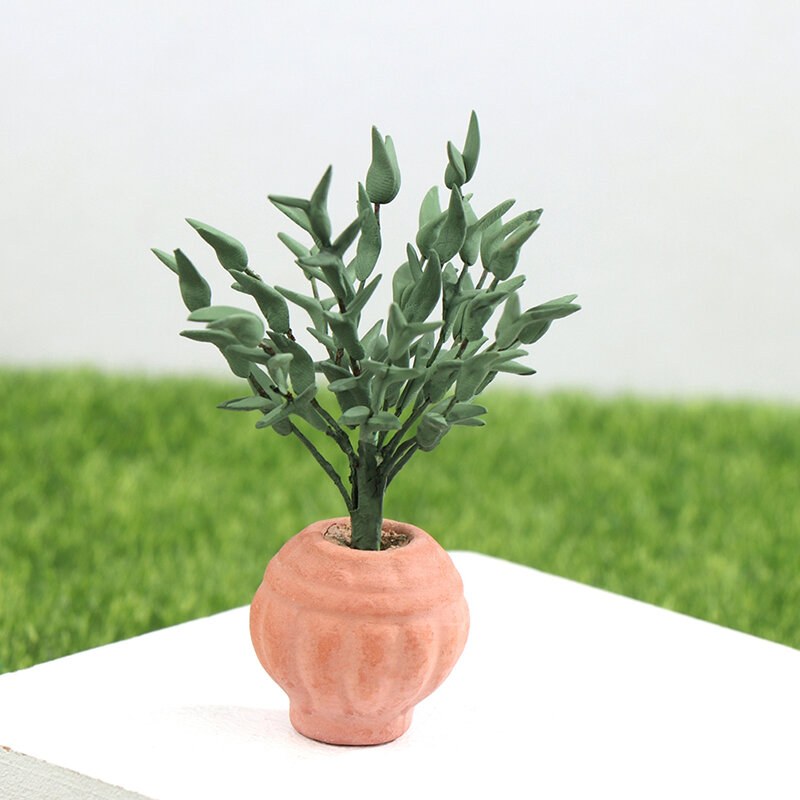 装飾的な植物,家と庭のための緑の葉が付いたミニチュア植木鉢,1:12