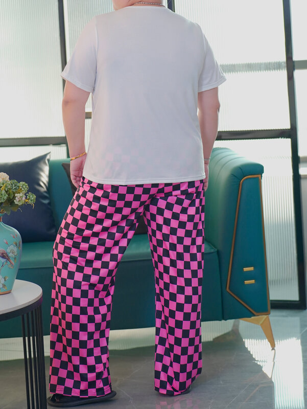 Fato doméstico manga curta, pijama plus size, shorts manga curta e calças compridas, conjunto de três peças