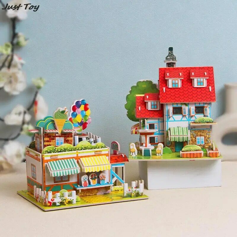 Rompecabezas estéreo de modelo de construcción de Casa de dibujos animados para niños, juguetes hechos a mano DIY, decoraciones de escritorio