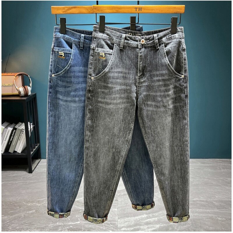 Zomer Dunne Jeans Heren Ademende Comfortabele, Zachte Elastische Trendgeprinte, Modieuze Casual Broeken