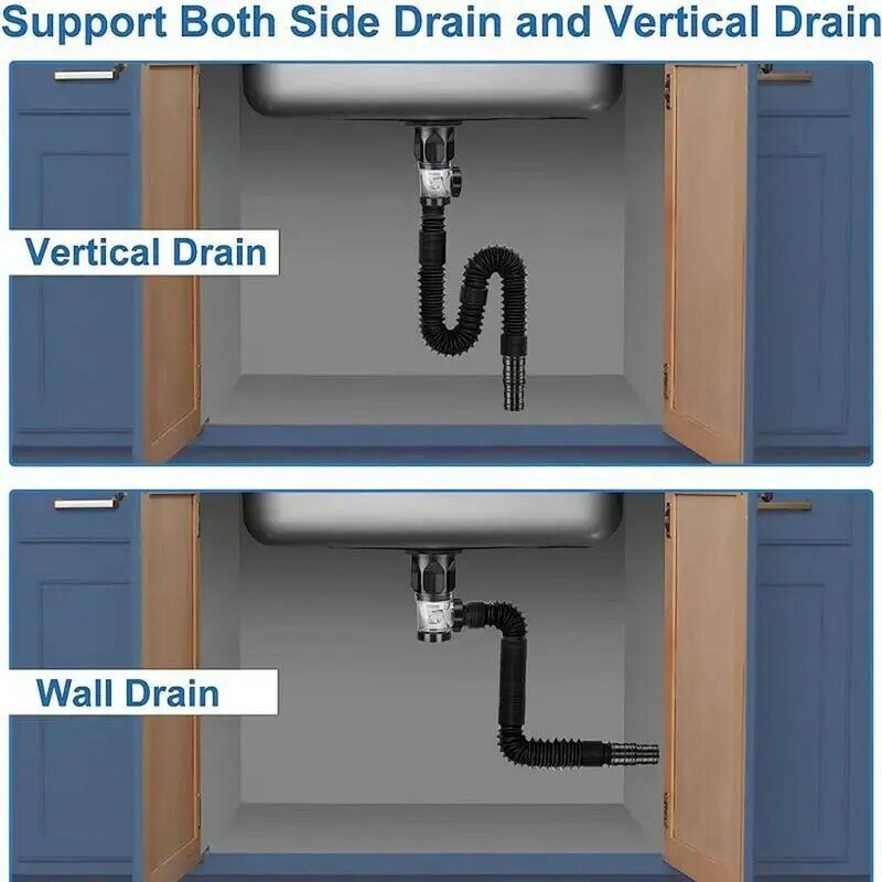 Tabung drainase fleksibel, Aksesori dapur kamar mandi, tabung drainase Universal wastafel pipa pembuangan p-trap