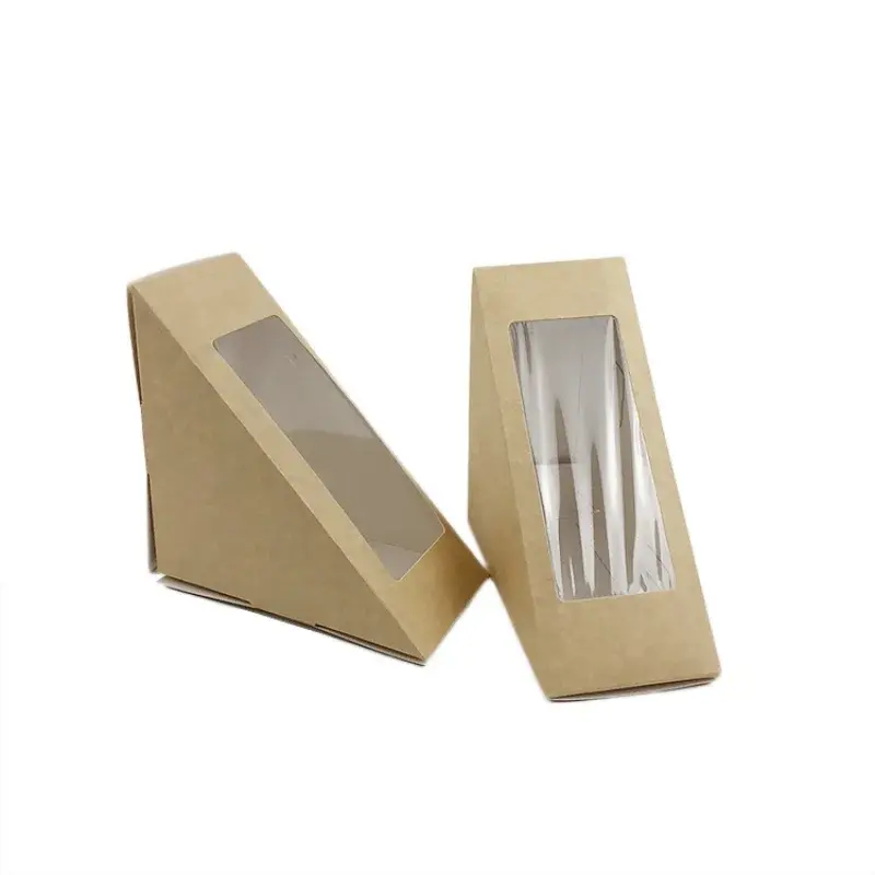 Customized ProductSandwich Box Packaging Biodegradable Kraft Sandwich Packaging Box Disposable Sandwiches Packages Natural/brown