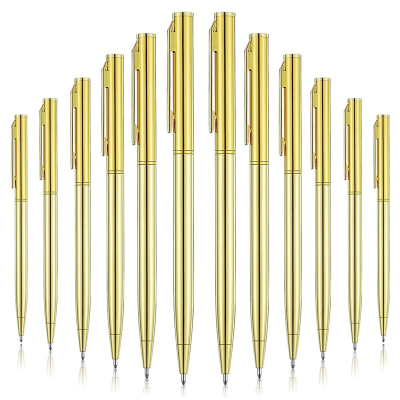 Penne a sfera metalliche da 12 pezzi penne a sfera sottili Color oro penne in metallo a inchiostro nero per insegnanti di studenti di ufficio aziendale