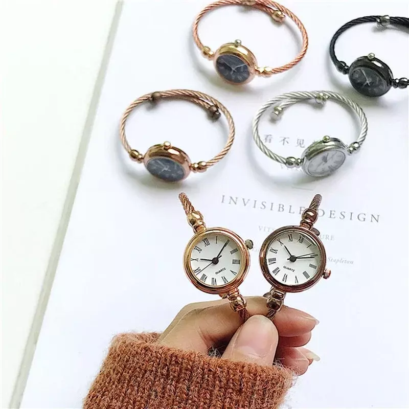 Ulzzang-Relojes de pulsera de oro de lujo para mujer, relojes de pulsera de cuarzo Retro de acero inoxidable, reloj pequeño de marca