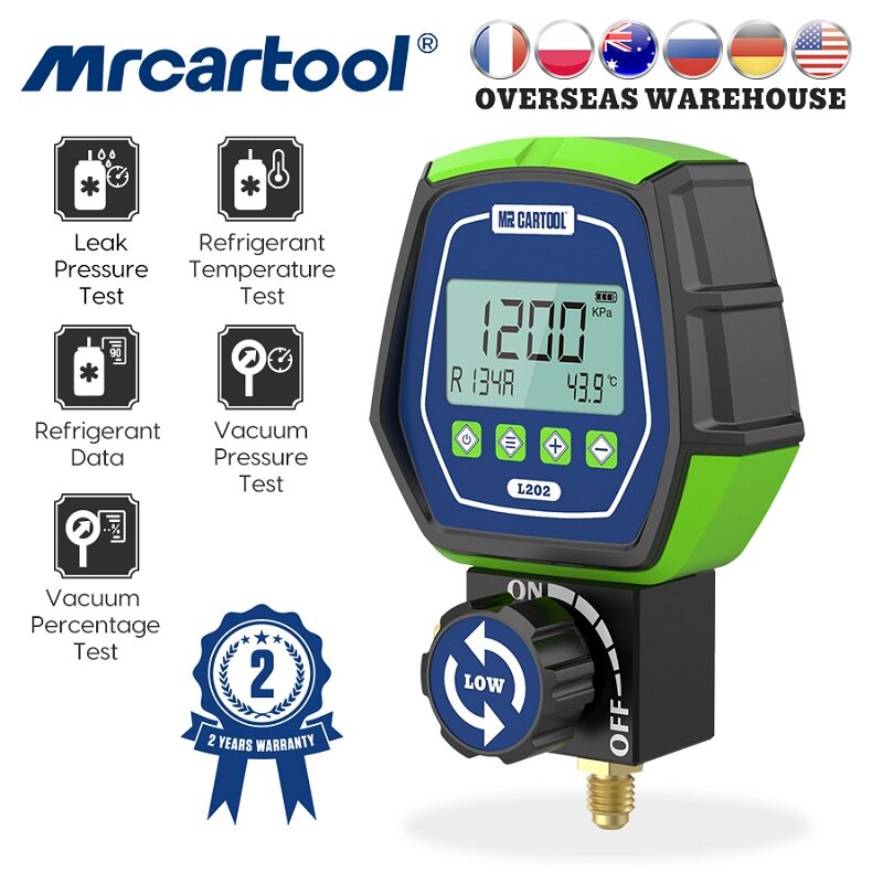 MRCARTOOL L202 testeur de fuite de réfrigérant, Kit de jauge de pression HVAC testeur de température sous vide, compteur de collecteur numérique