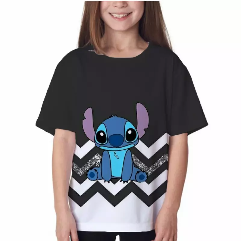 2024 Summer Stitch Anime High Quality 3D Print T Shirts Tops Boy Girls Loose Funny T-shirts Kids Children Tshirt Plus Size