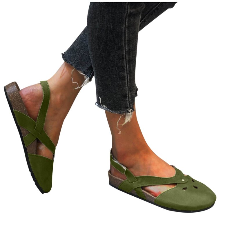 Sandálias plataforma simples para senhoras, cor sólida, boné oco e respirável, sandálias planas na moda, verão