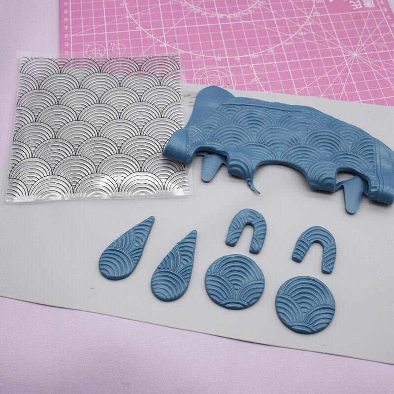 Wave Scale Pattern Polymer Clay Texture Sheet Stamp Emboss Mat DIY Clay Jewelry Clear Impression Make Tools