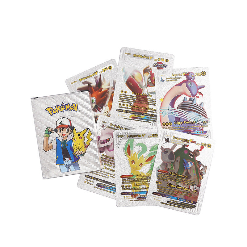 27-55 Stück Pokemon bunte Goldfolie Karte Charizard Pikachu Arceus Silber Regenbogen Englisch Spanisch Vstar Vmax Karte