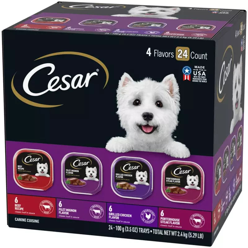 Cesar Classic Loaf In Sauce Wet Dog Food Variety Pack, 3.5 oz Trays (24 Pack)