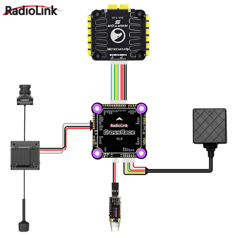 Radiolink CrossRace 12CH Output Flight Control combina APM e Betaflight modulo OSD spina di trasmissione DJI/Caddx HD integrata