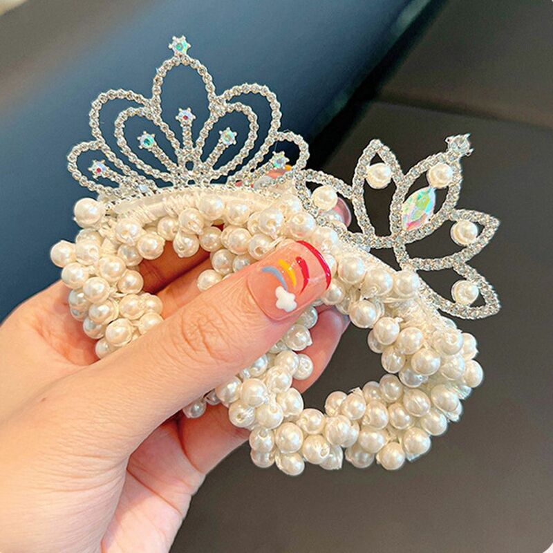 Hiasan kepala hadiah Jepang elegan, mahkota tali rambut mutiara gaya Korea berlian imitasi putri tali rambut