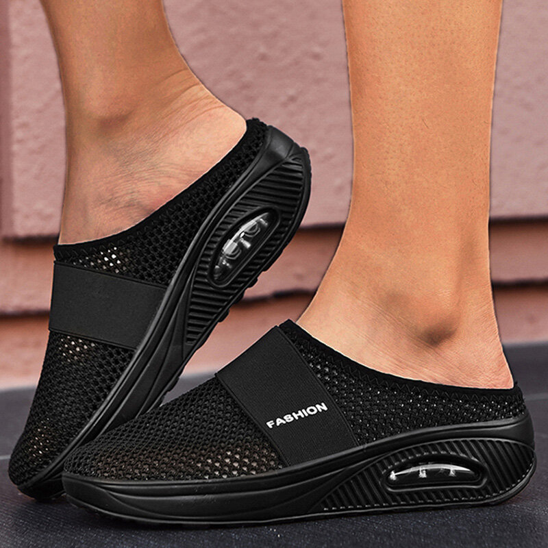 Sandalias de malla a la moda para mujer, zapatos con cuña de fondo grueso, cómodos, sin cordones