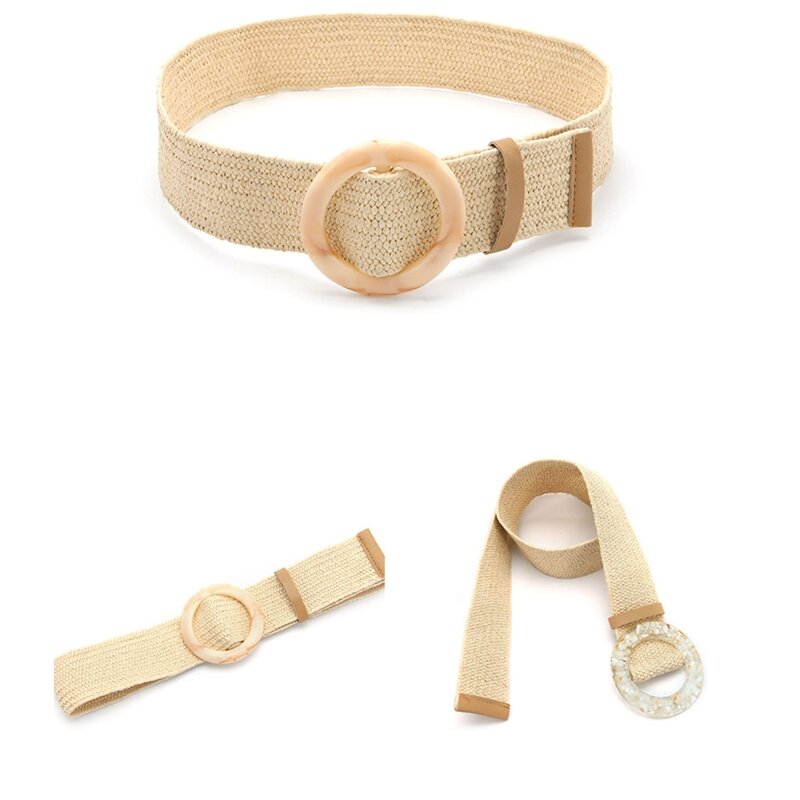 Cinturón trenzado para mujer, cinturones bohemios anchos, cinturón con hebilla colorida diseñador