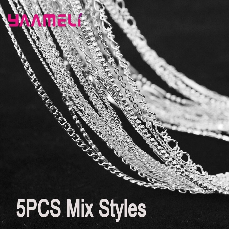 Wholesale 925 Sterling Silver Mixed Sample Chain Necklace for Women Men 5PCS 16-30 Inches Lobster Clasp Chains Jewelry Set