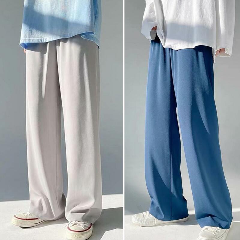 Setelan pakaian kasual celana pria Korea, celana olahraga pria Korea ringan tipis longgar lurus semi-lebar lembut kaki lebar celana longgar panjang 2024