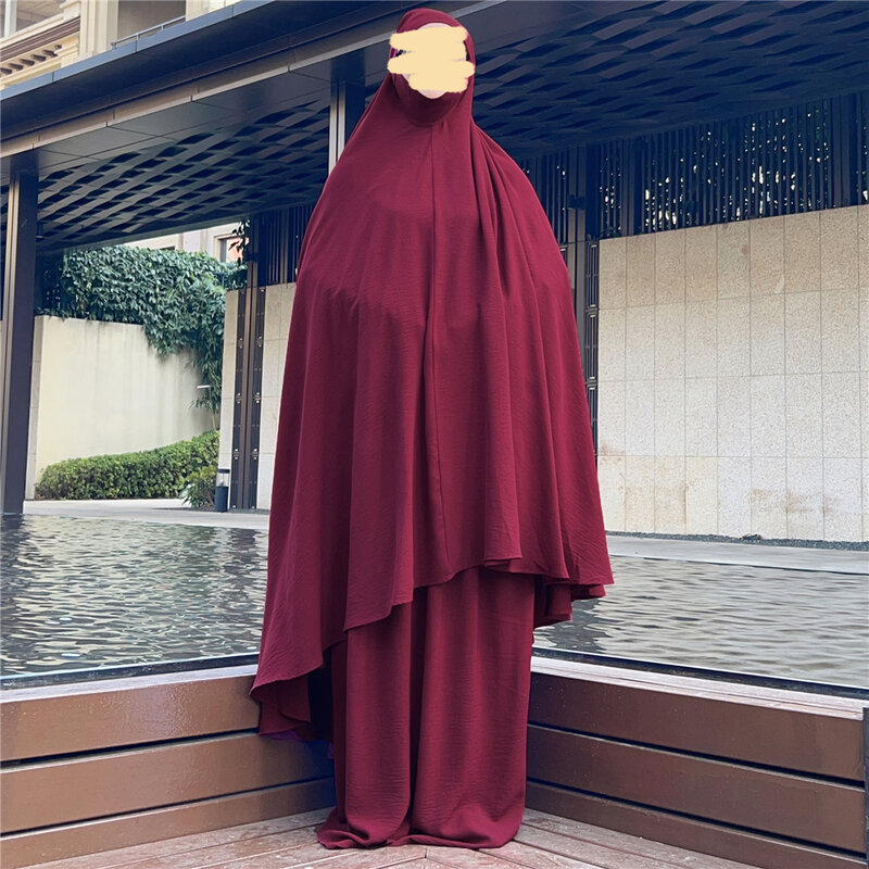 Abaya tiens imar à capuche pour femmes musulmanes, Hijab aérien, Vêtement de prière, Robe de Turquie et de Dubaï, Vêtements de ramadan, Eid, Ensemble de 2 pièces