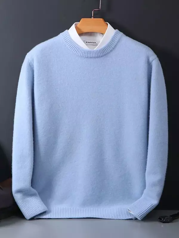 Sweater kasmir pria, atasan laki-laki kasual Korea leher O, M-3XL longgar ukuran besar, kemeja bawah rajut musim gugur dan dingin 2024