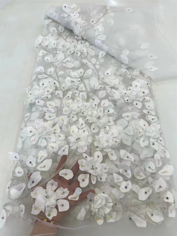 Telas de encaje de lentejuelas africanas, tela de encaje de tul Nigeriano para fiesta de boda, bordado de alta calidad, costura francesa, 5 yardas, 2024