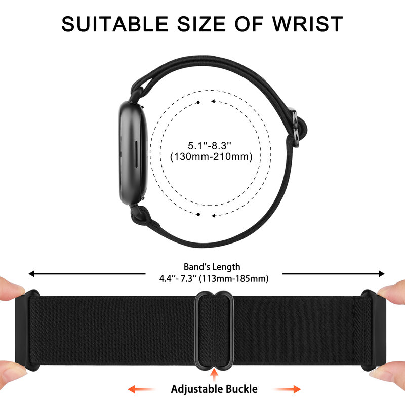 Pulseira elástica de nylon para Fitbit Versa 3 e Versa 4, pulseira ajustável Sense 2, pulseira Sport