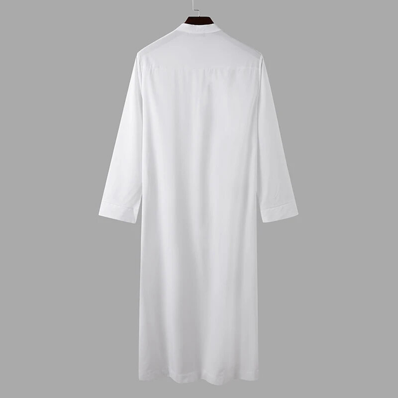 イスラム教徒の男性のための長袖カフタン,調節可能な襟,無地,新しいファッション,S-3XL, 2024