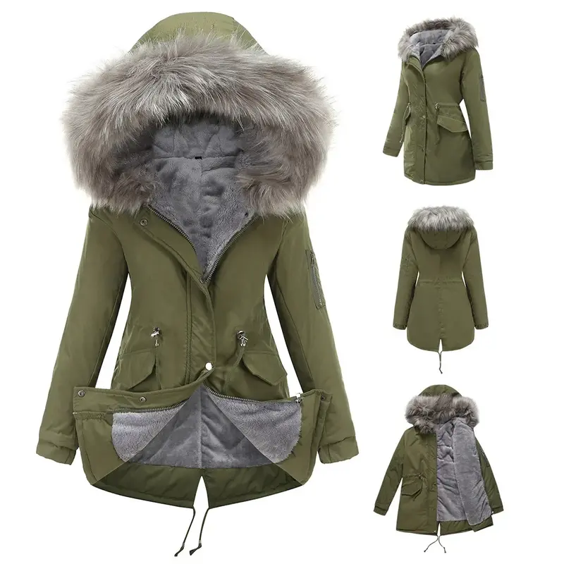 Parker Parkas Coat Long Hooded Winter Warm Plus Fleece Coat Plus Cotton-padded Clothing 2023 Winter Jacket Women Parkas