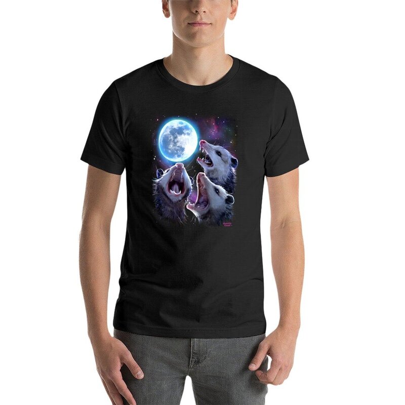 Забавная Летняя мужская футболка с рисунком из трех опоссумов воющего у Луны, топы, винтажные футболки