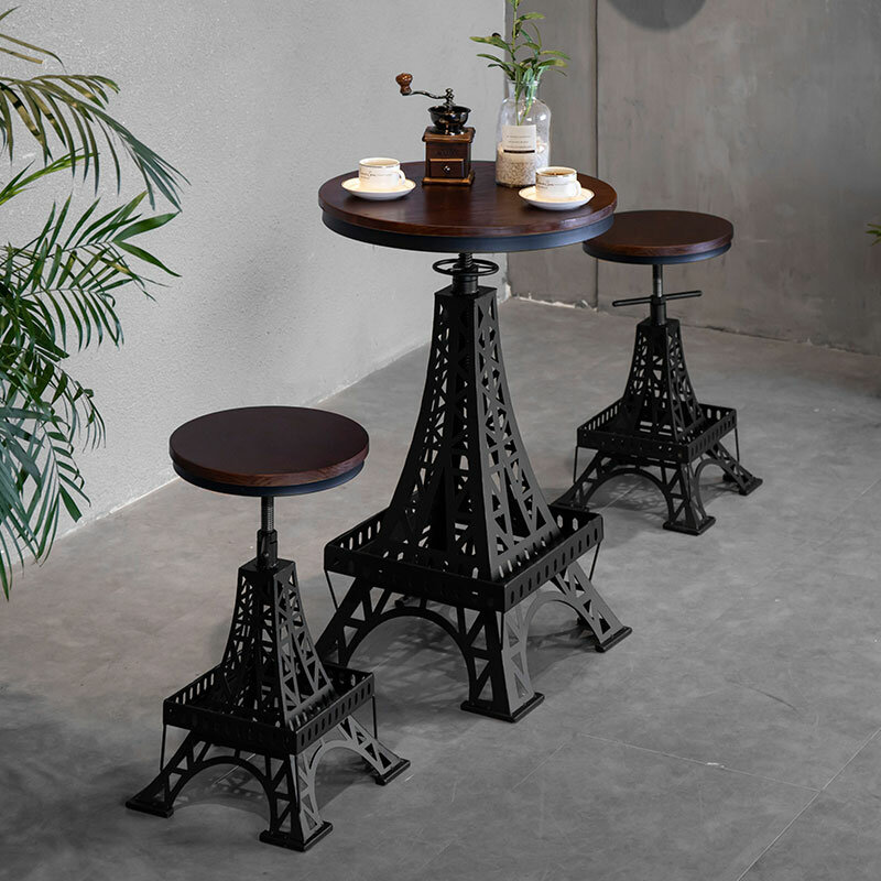 Iron solid wood bar chair adjustable chair Paris tower stool industrial style creative chair modern cafe bar chair