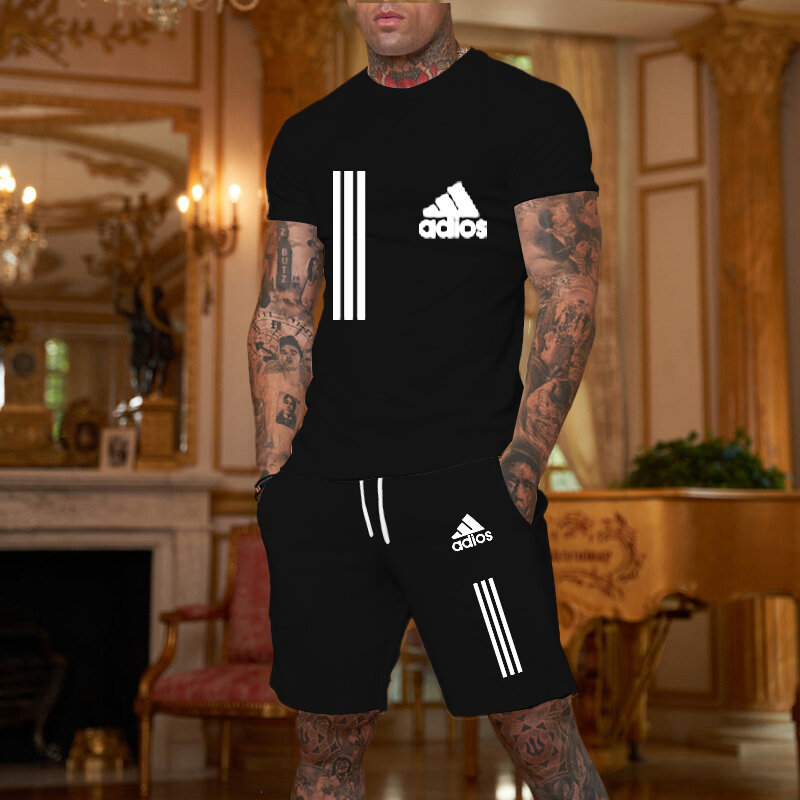2024 New men's Fitness Fashion Set abbigliamento sportivo casual da uomo set abbigliamento sportivo ad asciugatura rapida t-shirt a maniche corte + pantaloncini set da 2 pezzi