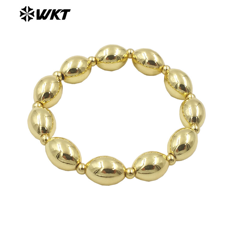 Requintada pulseira de latão amarelo corrente para mulheres, conta redonda, prenda de prata, acessório de joias hip-hop, novo, WT-JF348, WKT, 2024