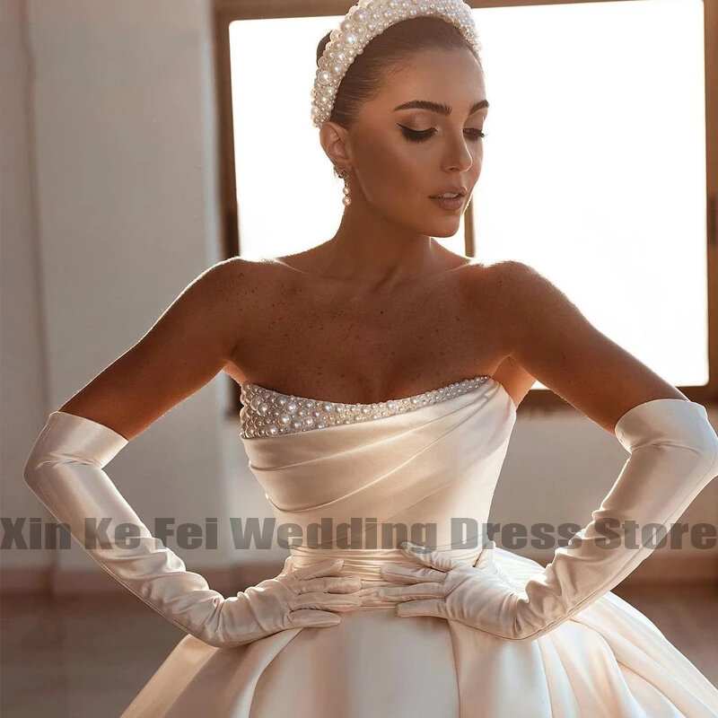 Женское свадебное платье It's yiiya, белое атласное платье А-силуэта с жемчугом в стиле бохо на лето 2024