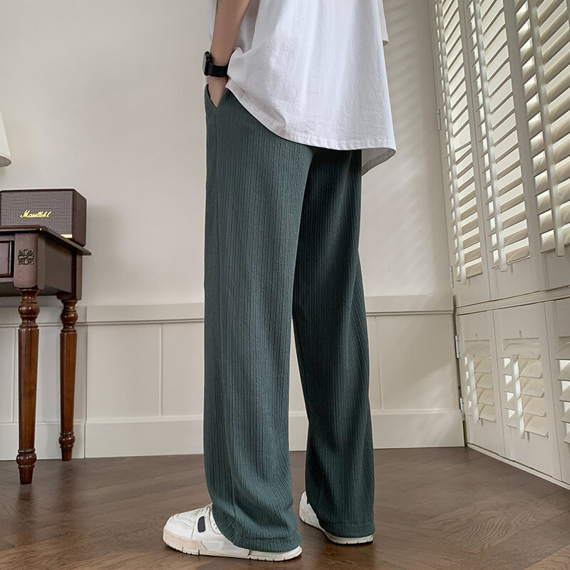 Летние Плиссированные мужские модные брюки большого размера из вискозы, мужские уличные свободные прямые брюки, мужские мешковатые брюки